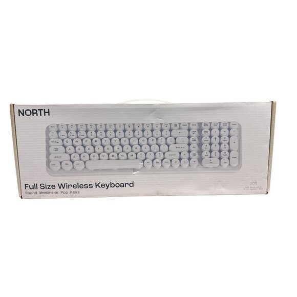 NORTH Full Size Wireless Keyboard Round Membrane Pop Keys White 105 Keys Dual Wi - Picture 2 of 8